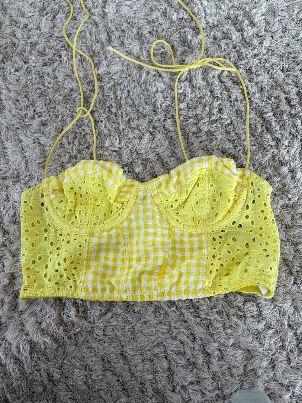 Urban Outfitters Yellow Gingham Eyelet Bustier Camisole